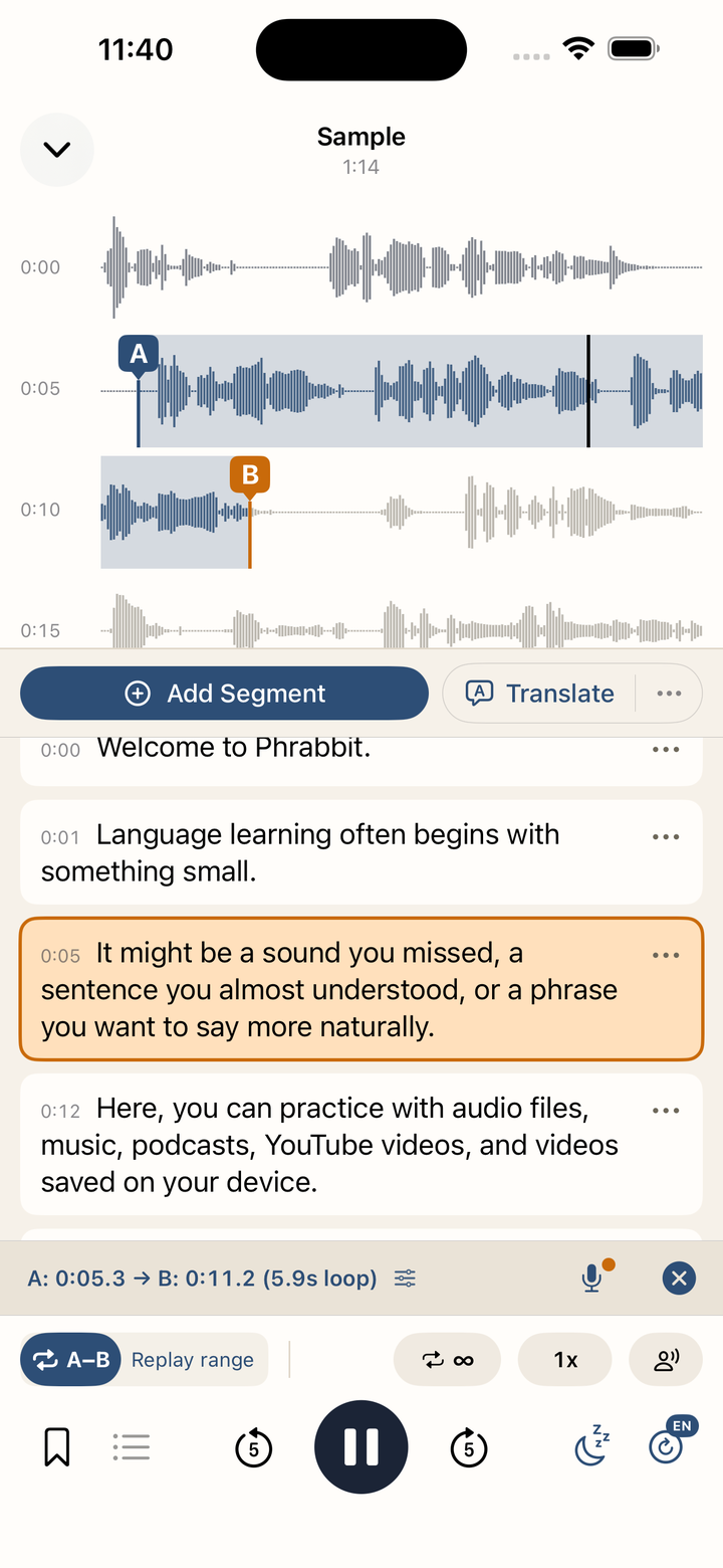 Audio player and subtitles