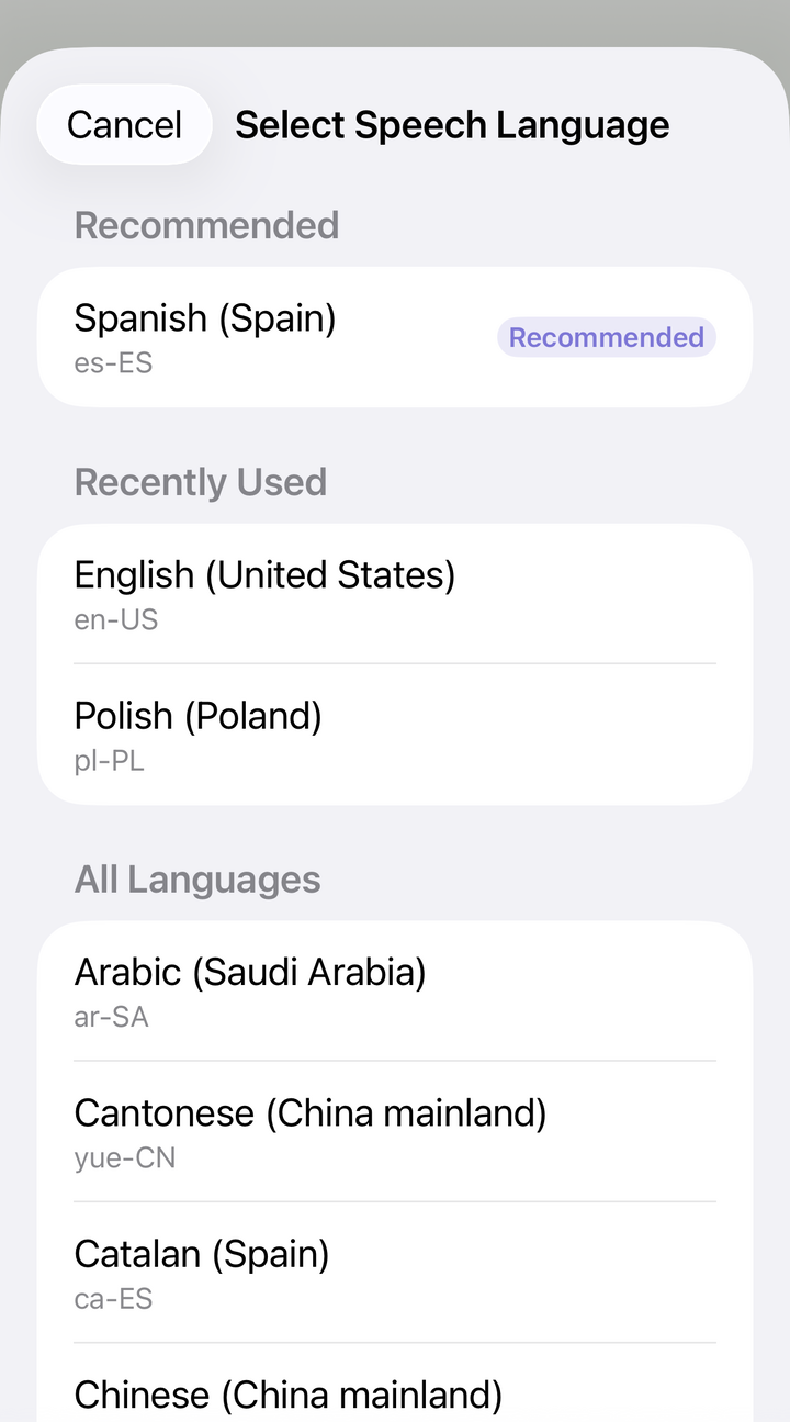 STT language picker