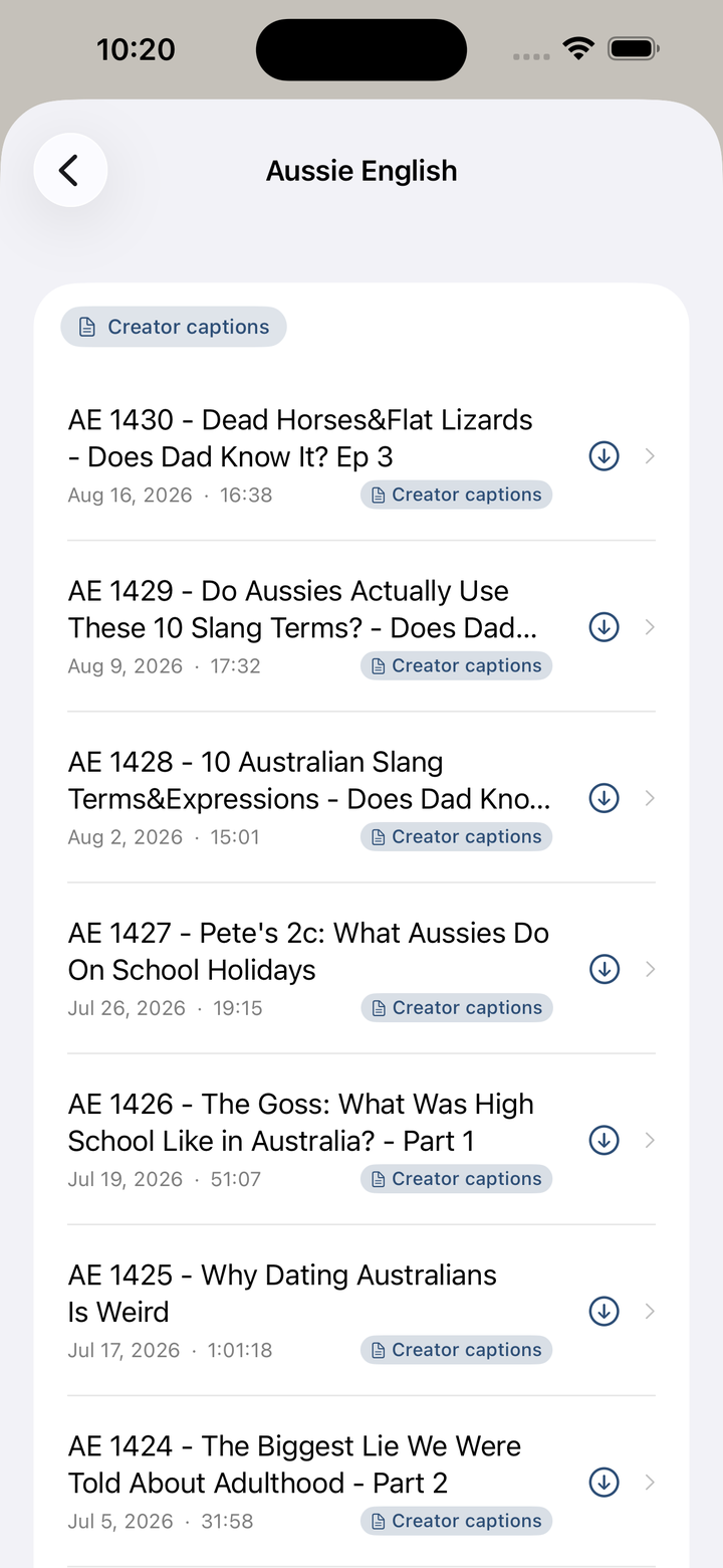 Podcast episode with a Creator captions badge